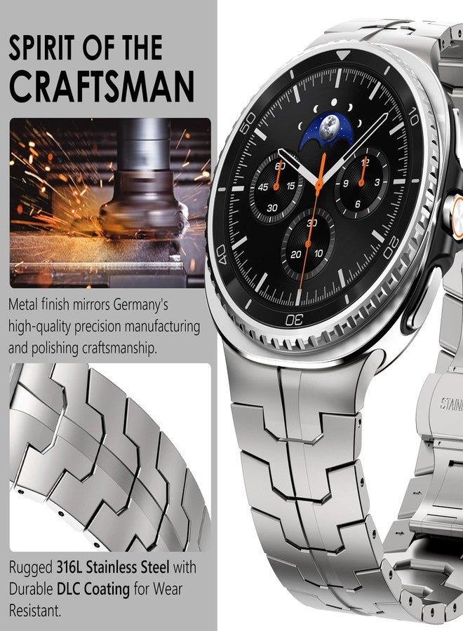 WINGLE Metal Bands for Galaxy Watch 8/8 Classic Band Samsung Galaxy Watch 8 Band 44mm 40mm 46mm Men Rugged Durable Armor Stainless Steel Strap Classy Elegant Casual Business Link Bracelet, Titanium - Image 4